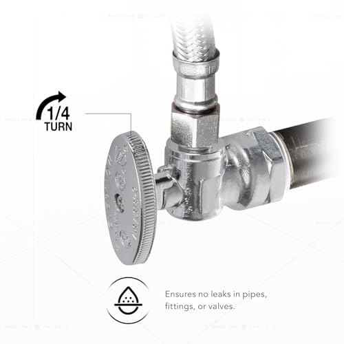 Image of Midline Valve 81112QS-OM-5 Water Supply Stop Valve with Quarter Turn Wheel; Angle Shut-off for Toilet, Sink, Dishwasher; 1 /2'' FIP x 3 /8'' Compression; Chrome Plated Brass (5 PK)