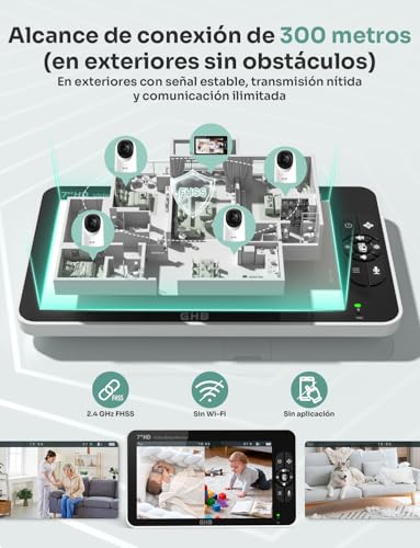 Miniatura 8 de Ghb Camara Vigilacia Bebe 7 Pulgadas Ips 1080p Pantalla Duración 168 Horas Batería De 4000mah Vigilabebes Soporta 2 Cámaras 4 Zoom, Comunicación Bidirecciona Escucha Bebe