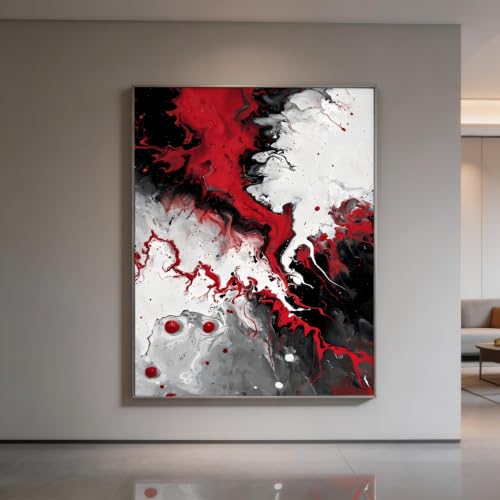 Toile murale art moderne abstrait vertical fluide rouge contemporain 60x90