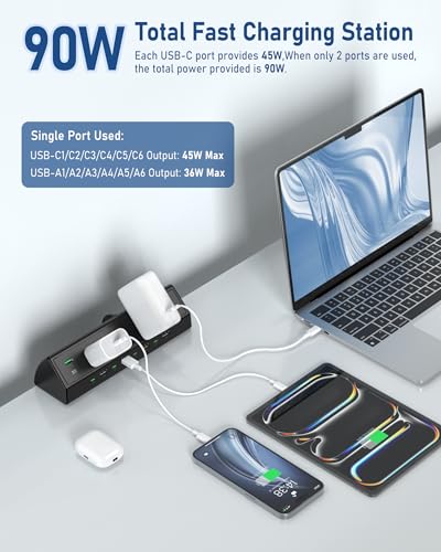 Image of Jgstkcity 90W Desk Clamp Power Strip,12 USB Ports (6 PD 45W USB-C),Surge Protector,ETL Listed Power Hub Extension Cord,Fast Charging Station for Home Office Desk Edge Mount (Black,12 USB-90W)