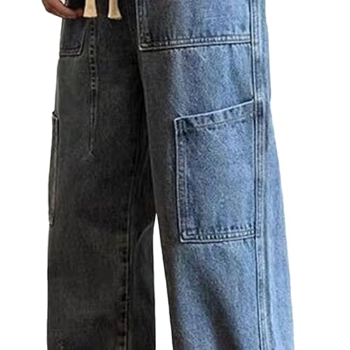 Streetwear Hip Hop Cargo Joggers Pants for Men Vintage Elastic Waist Drawstring Denim Waist Loose Fit with Pockets4