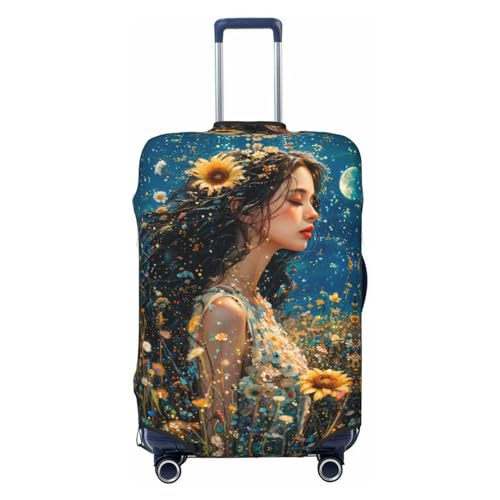 VOSERY Travel Luggage Cover - Artistic Night Sky Sunflower Princess Washable Suitcase Covers Protector Fits 18-32 Inch Luggage