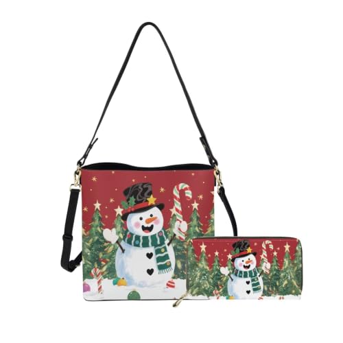Image of HUGS IDEA Leather Purses and Handbag for Women Bucket Bag with Wrist Wallet 2 Packs