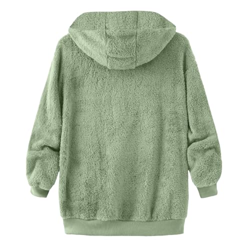 CRNTCEM Cozy Green Sherpa Fleece Jacket for Women - Oversized Zip-Up Hoodie with Pockets - Image 4