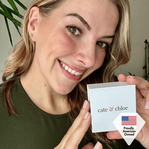 Miniatura 6 de Cate & Chloe Aretes chapados en oro blanco con piedra natal, chapados en oro de 18 quilates con cristales de piedras preciosas auténticos de 1