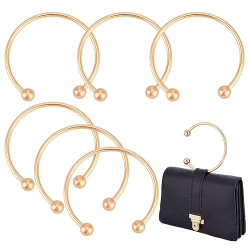 PH PandaHall 6pcs Gold Metal Purse Handles 3.9 inch Semicircle