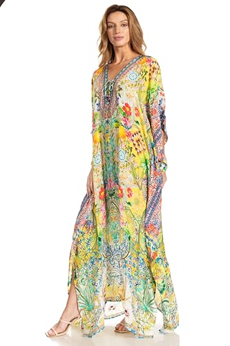 Sakkas Georgettina 2025 Flowy Rhinestone V Neck Long Caftan Dress/Cover Up3