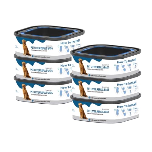6 Pack Jumbo Square Refills Disposal Bags Refill, 42FT refill Pet Waste Bags Compatible with Pet Dogs Genie Dog Waste Disposal System Pails for Outdoor and Indoor
