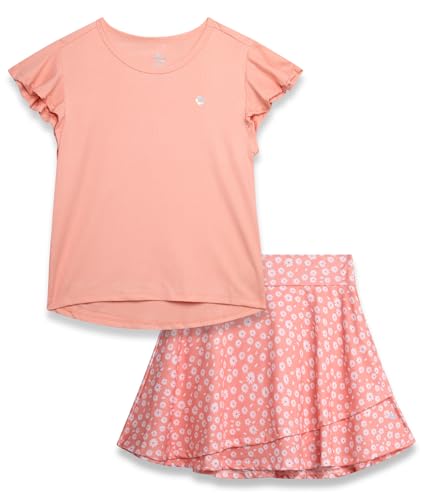 Image of RBX Girls Athletic Skort Set - 2 Piece Ribbed Short Sleeve Tee and Athletic Skort for Girls (Sizes: 7-12)