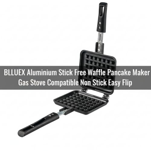 Image of Aluminium Stick-Free Waffle Maker & Pancake Pan | Gas Stove Compatible | Non-Stick Double-Sided Pan with Long Handle for Easy Flip Cooking at Home & Restaurant