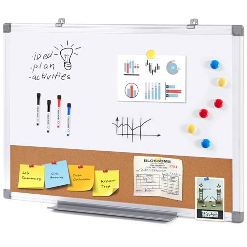 S SWANCROWN Dry Erase Board Cork Board Combo, Magnetic White