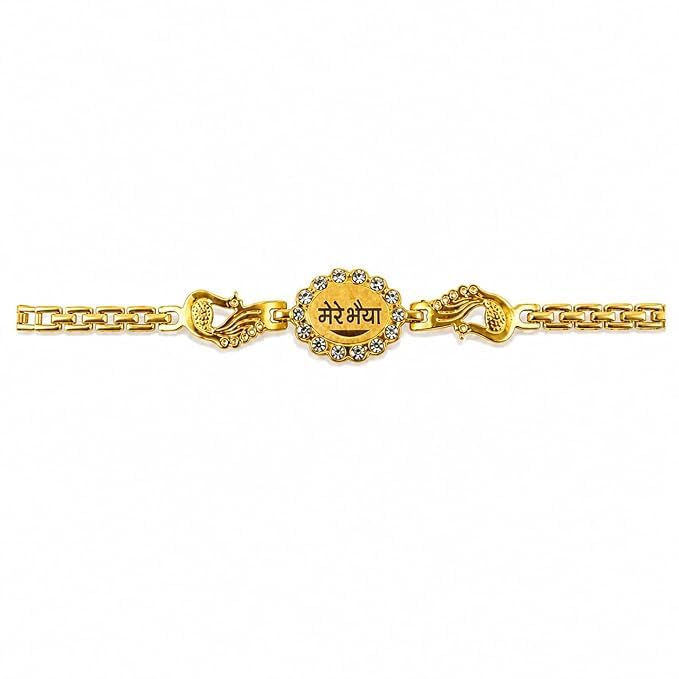Bracelet With Stone Border Dual Peacock Chain End Rakhi for Brother | Raksha Bandhan Gift | 1 Pc-image-8