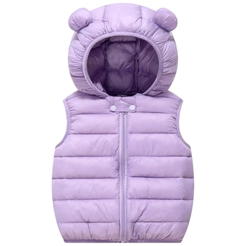 Image of AIWUHE Baby Boys Girls Hooded Puffer Vest Winter Lightweight Sleeveless Bear Ears Zipper Up Jacket Down Vest Coat Vests Kids