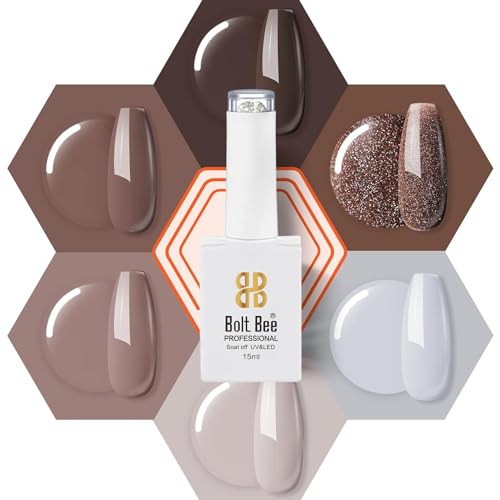 Image of DUDUSTRONG Bolt Bee Gel Glossy Finish Nail Polish Kit Gel Nail Polish Set- 6 Colors Chocolate Brown Coffee Gel Polish Kit Gel Nail Kit (A4 Chocolate Bar (62+89+1+123+135+136)), 90 Ml