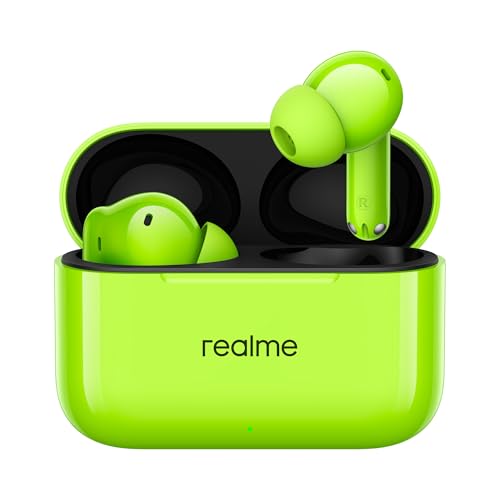 Image of realme Buds T200 True Wireless Earbuds with Hi-Res Audio, 12.4mm Dynamic Bass Drivers, 32 dB ANC, Quad Mic, 45ms Latency, Upto 50 Hrs Playback, Fast Charge, IP55 Rated, BT 5.4 (Neon Green)