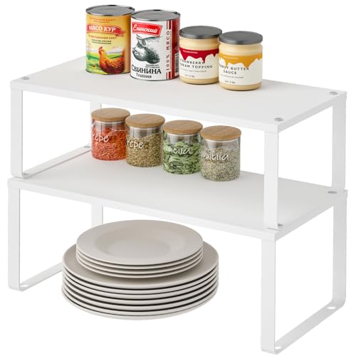 15.75' Long Stackable Expandable Metal Shelf Organizer For Kitchen Cabinet Counter Storage, Set of 2 Small Metal Storage Shelves Spice Rack For Kitchen Cupboard Countertop,Sturdy, 30LBS Heavy Duty