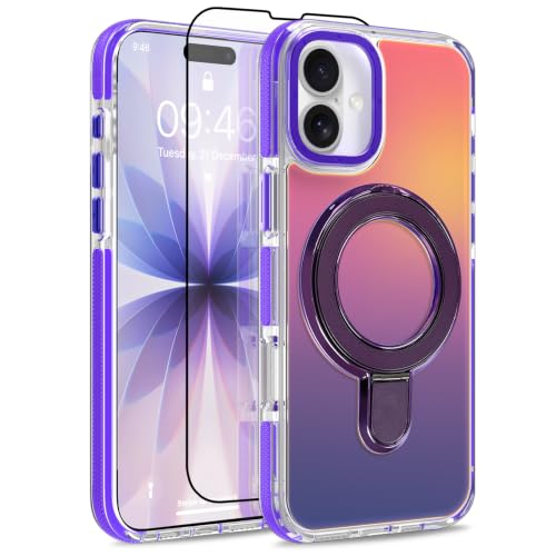 Image of Magnetic for iPhone 17 Case with Stand [Compatible with Magsafe] [Cute Fashion Fluorescent Design] [1 Screen Protector] Slim Translucent Matte Case for iPhone 17 6.3 inch 2025, Purple