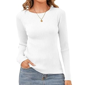 Womens Sweaters Pullover Long Sleeve Crewneck Shirts Ribbed Knit Sweater Slim Fitted Casual Jumper Tops