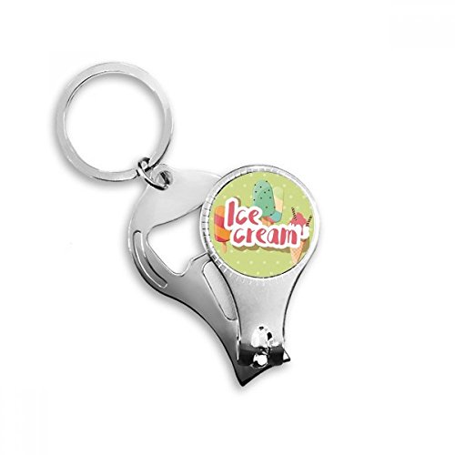 Green Popsicle Sweet Ice Cream Pattern Nail Nipper Ring Key Chain Bottle Opener Clipper
