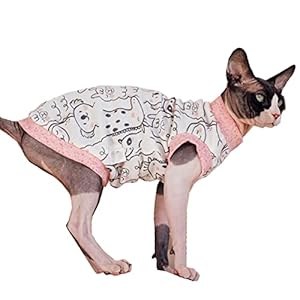 Sphynx Hairless Cat Summer Cotton T-Shirts Cat Vest Pet Clothes,Round Collar Vest Kitten Shirts Sleeveless, Cats & Small Dogs Apparel (X-Large, Sleeping Animals)