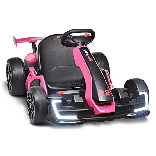 Blitzshark 24V Kids Go Kart 300W Drift Kart Powerful Electric Pedal Kart Outdoor Race Toy, with 2X150W Strong Motor, 7AH Battery, EVA Tire, Drift/Sports Mode, Brake Pedal, Length Adjustment, Rose Pink