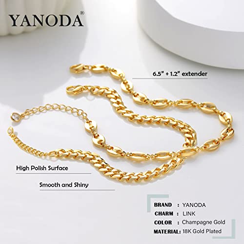 Yanoda Gold Chain Bracelet 18K Gold Plated Dainty Cuban Bracelet Coffee Bean Bracelets Set For Women Minimalist Layering Stacking Handmade Bracelet Gift For Women #TOP1