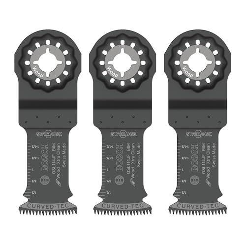 BOSCH OSL114JF-3 3-Pack 1-1/4 in. Starlock Oscillating Multi Tool Wood Curved-Tec Bi-Metal Xtra-Clean Plunge Cut Blades for Applications in Cutting Wood, Hardwood, Laminate