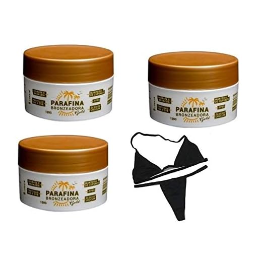 Kit 03 Parafinas Bronzeadora Gold 120g Lorkin + Biquíni para Marquinha tipo Fita em Tecido (Tamanho único)