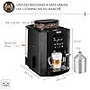 Krups Essential, Machine à café grain, Expresso automatique, 2 tasses simultanées, Ecran LCD, Nettoyage automatique, Buse vapeur, Pot à lait inox Cappuccino, Noire, EA816031