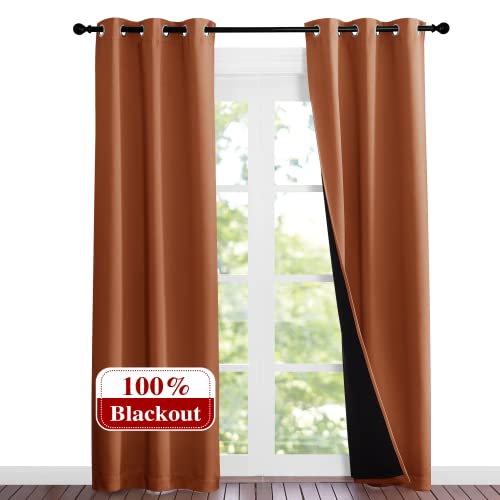 Image of NICETOWN Burnt Orange Blackout Curtains 84 inches Long, Full Light Blocking Drapes with Black Liner for Nursery, Noise Reducing Thermal Insulated Draperies for Doorway (2 Pieces, 37 inch Wide Each Panel)