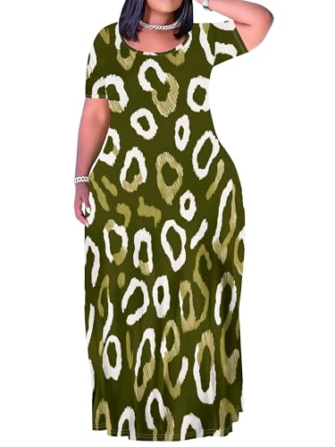 Image of SUZONANA Plus Size Dresses for Women Summer Casual Maxi Dress Short Sleeve Loose Vacation Dress