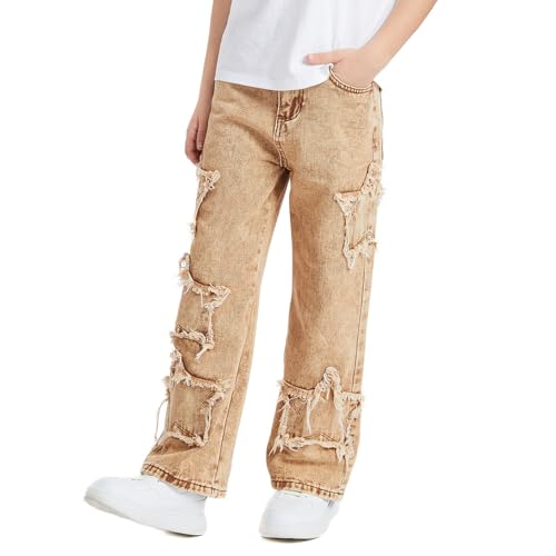 Boys Jeans Kids Baggy Y2K Star Graphic Ripped Wide Leg Elastic Waist Denim Pants Fashion Hip Hop Streetwear4