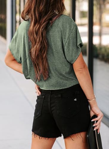 Image of UNCLECAT Womens Cropped T Shirts Summer Basic Short Sleeve Crop Tops | Crew Neck, Cute, Solid, Loose Fit, Casual, Going Out, Trendy Clothes, Daily Wear, Workout, Vacation