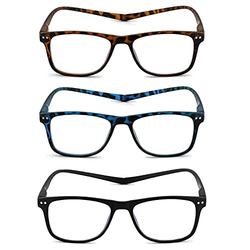 Image of AUGEN Optimax Anti Glare Blue Cut Magnetic Reading Glasses With Neck Rest For Men Women (Black, Blue & Brown, 4.00)