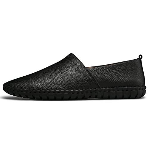 Luodenglang Men's Genuine Leather Loafer Shoes Slip On Soft Breathable Handmade Stitching Fashion Casual Shoes Lightweight Driving Dress Shoe Black 7 M39 #TOP5