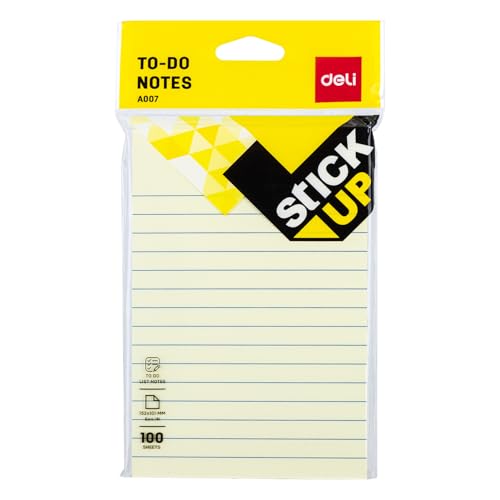 Image of Deli EA00752 Ruled Sticky Notes | 6 inchx4 inch Size Self Adhesive Notes, 100 Sheets Each (Pack of 2)