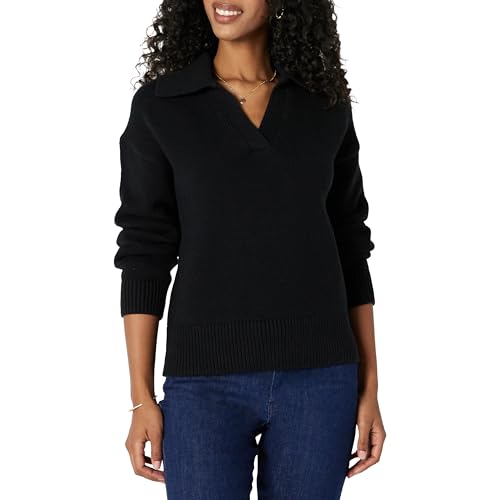 Image of Amazon Essentials Women's Regular-Fit Midweight Cotton Polo Pullover Sweater, Long Sleeve, V Neck, Collared