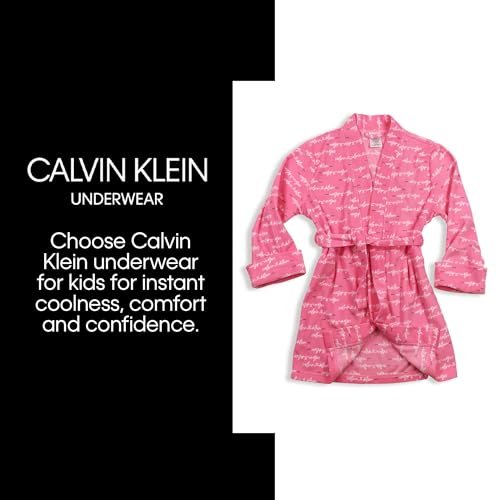 Calvin Klein Girl's Robe with Cuff, Pink Ck Script, Small3