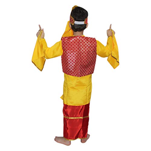 Image of Kaku Fancy Dresses Indian State Punjabi Folk Dance Costume For Kids /Bhangda Gidda Dance Costume For Boys - Yellow & Red, 5-6 Years