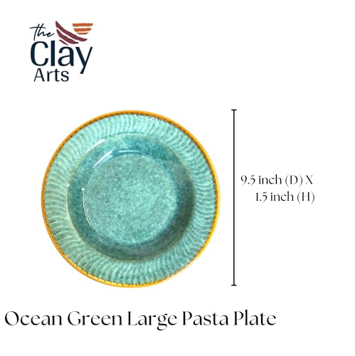 Image of Premium Pasta Plate, Ceramic Plate for Pasta, Large, Round & Deep Dish, Microwave & Dishwasher Safe, Handmade Stoneware, Elegant Tableware for Every Occasion, Ocean Blue, 9.5 Inch