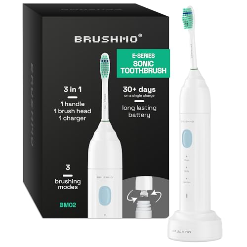 Brushmo e-Series Electric Sonic Toothbrush - Rechargeable Screw-On Electronic Tooth Brush for Adults...