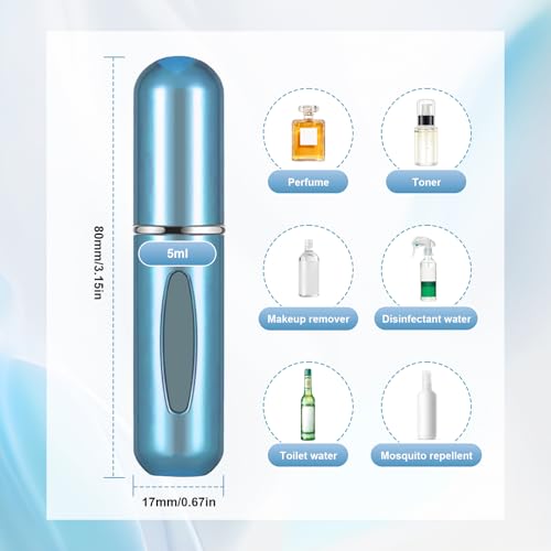 Image of Portable Mini Perfume Atomizer Bottle, 5ml /0.17oz Refillable Spray, Scent Pump Case, Travel Atomizer (Glossy Lighte Blue)