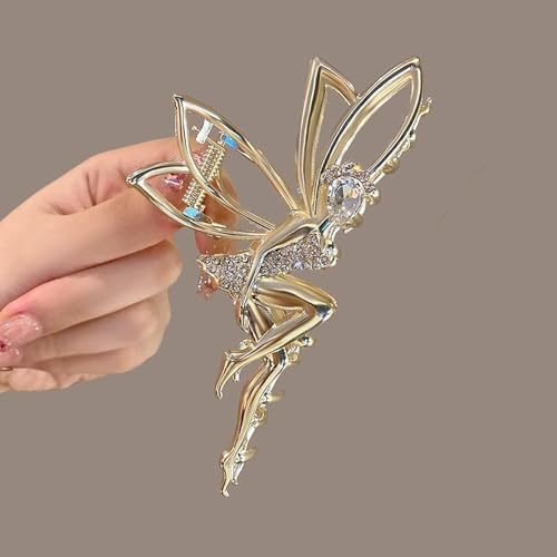 Image of Fairy Design Crystal Hair Clip, Metal Wing Hair Claw, Golden Pack of 1