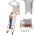 11 Steps Attic Ladder Pull Down System Pull Down Attic Stairs Hidden Ceiling Mount Folding Attic Ladder Retractable Ladder for Loft, 39.37 x 27.55 inch, 9.18ft Vertical Height (Orange+White)