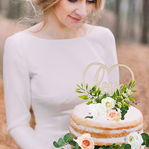 Juexica 6 Pcs Wedding Cake Topper Set Rustic Bridal Shower Cake Topper Heart Shaped Wedding Cake Decorations Simulation Rose Flowers Leaves For Engagement Anniversary Party, 1 Count #TOP2