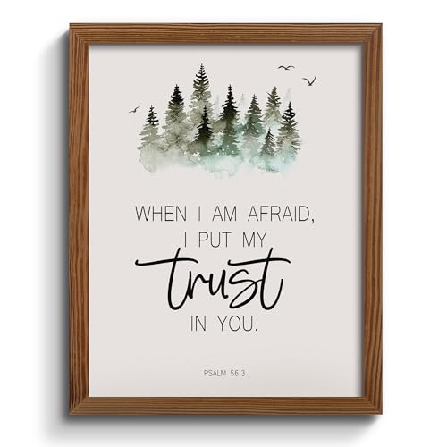 pureluca Framed Bible Verse Wall Art When I Am Afraid I Put My Trust in You Bible Quote Poster Forest Tree Birds Picture Farmhouse Christian Decor Scripture Print for Living Room Bedroom Decor 8x10in