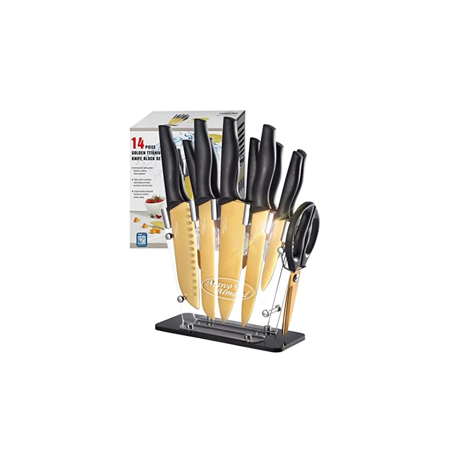 Marco Almond® Gold Knife Set With Block KYA23