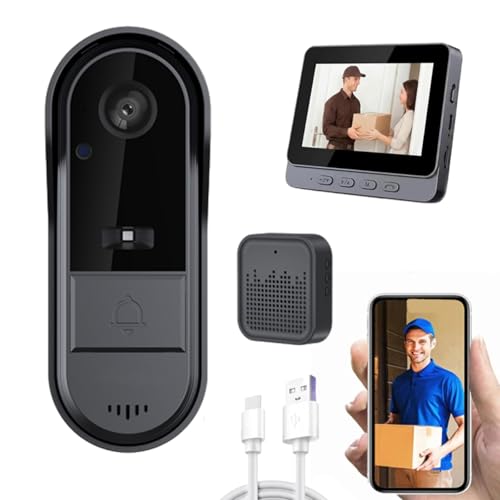 Smart Video Doorbell, Video Doorbell Camera, Wireless Anti-Theft Outdoor - Video Doorbell, 4.3-Inch Screen, Two-Way Audi - Detailed View