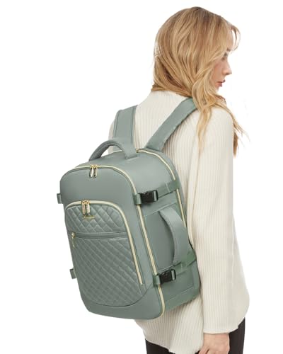 LOVEVOOK Carry on Backpack, 30L Travel Backpack for Women Airline Approved,Luggage Business Weekender Overnight Daypack as Personal Item fit for 15.6 inch Laptop,Gray Green2