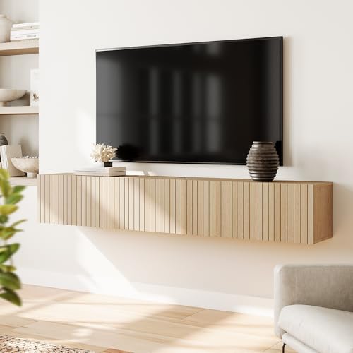 WAMPAT Floating TV Stand, Wall Mounted Shelf, Modern Floating Entertainment